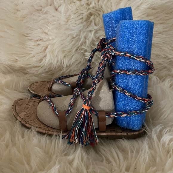 Sam & Libby Boho Braided Wrap Fringe Gladiator Sandals - Picture 2 of 8